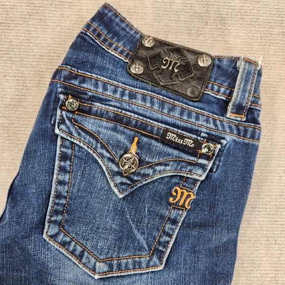 Miss Me Dark Blue Denim Jeans with Embellished Pockets Bootcut - Picture 1 of 10